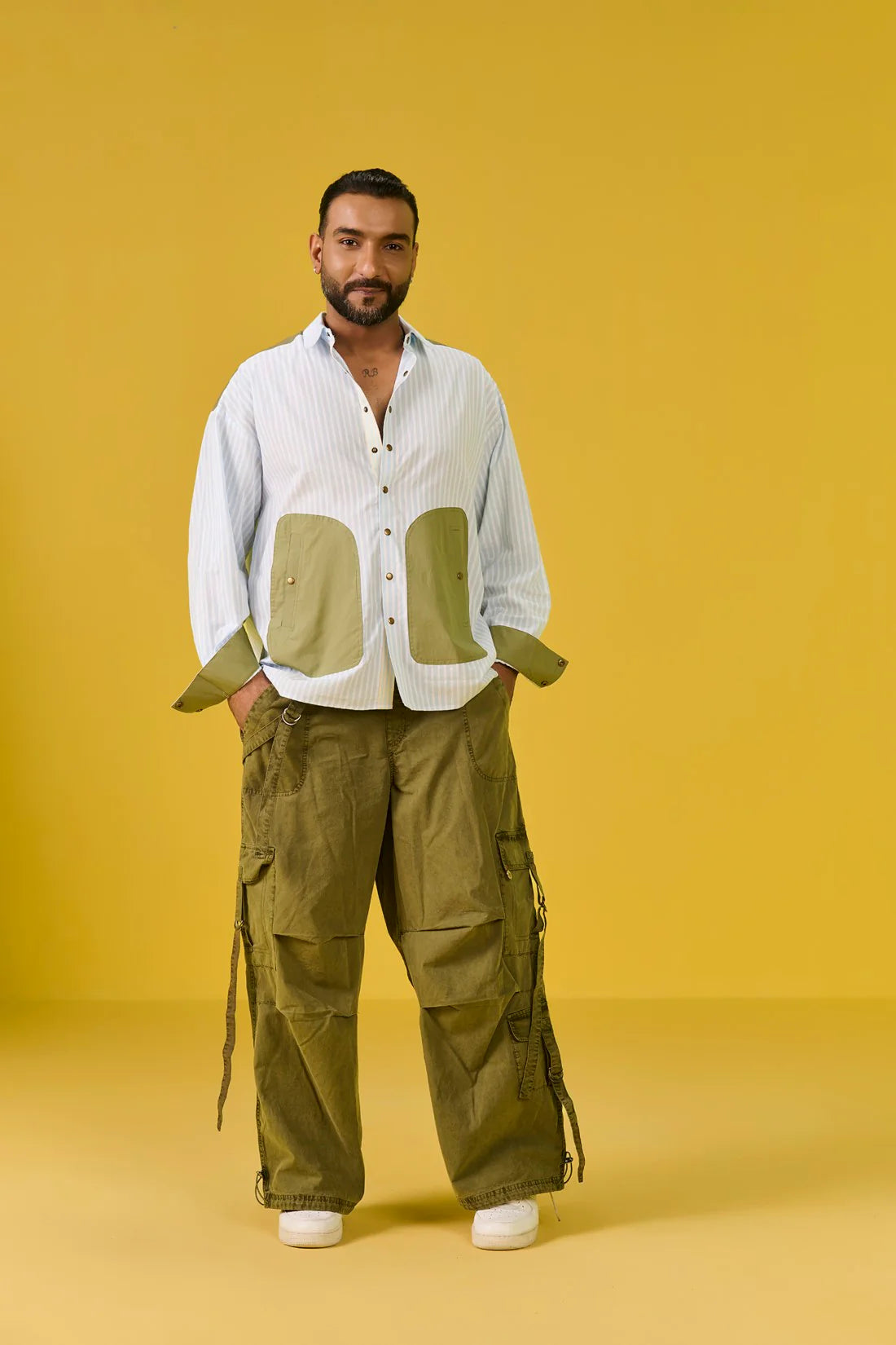 ZING (Blue & White Stripes with Military Green)